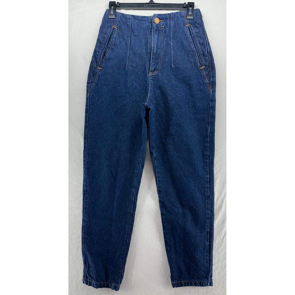 Zara Womens Dark Wash High Rise Tapered Darted Jeans Size M US 28 Zip‎ Pockets